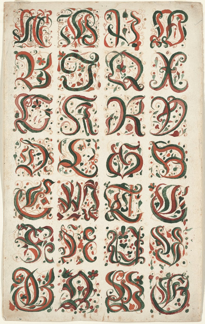 Alphabet, peinture Fraktur, c.1825-50 - American School