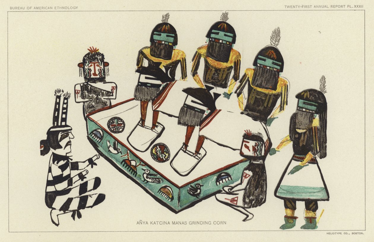 Anya Katcina Manas broyant du maïs (lithographie couleur) - American School