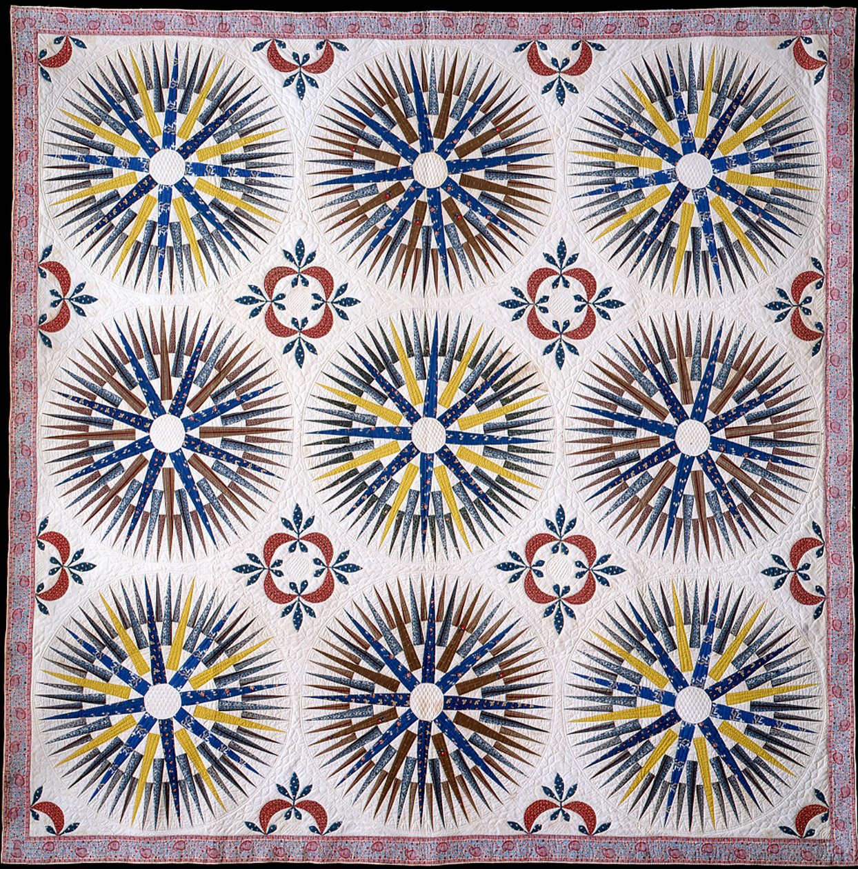 Quilt de boussole et feuille de noyer, vers 1860 - American School