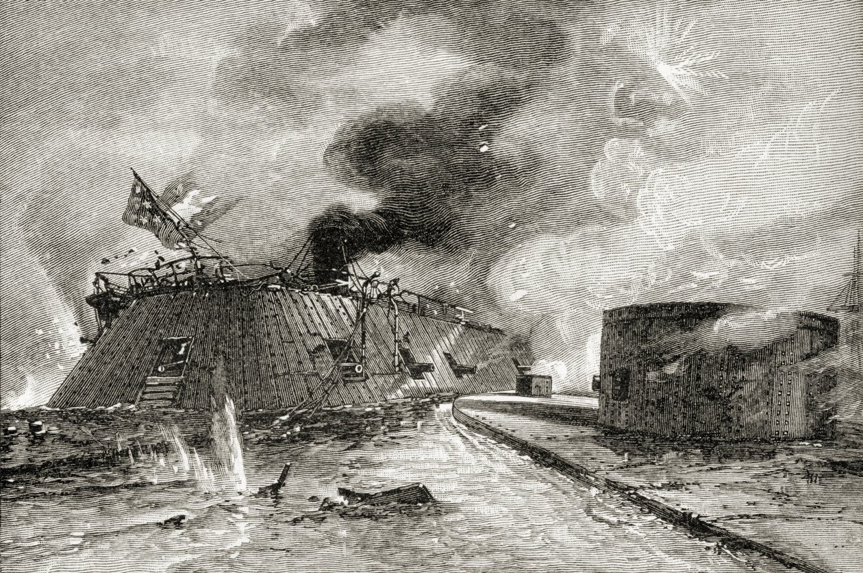 Bataille entre le Monitor et le Merrimac en 1862, tirée de 
