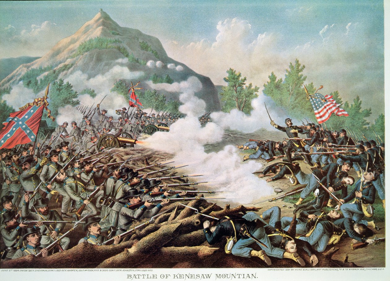 Bataille de Kenesaw Mountain, Géorgie, 27 juin 1864, gravé par Kurz & Allison - American School