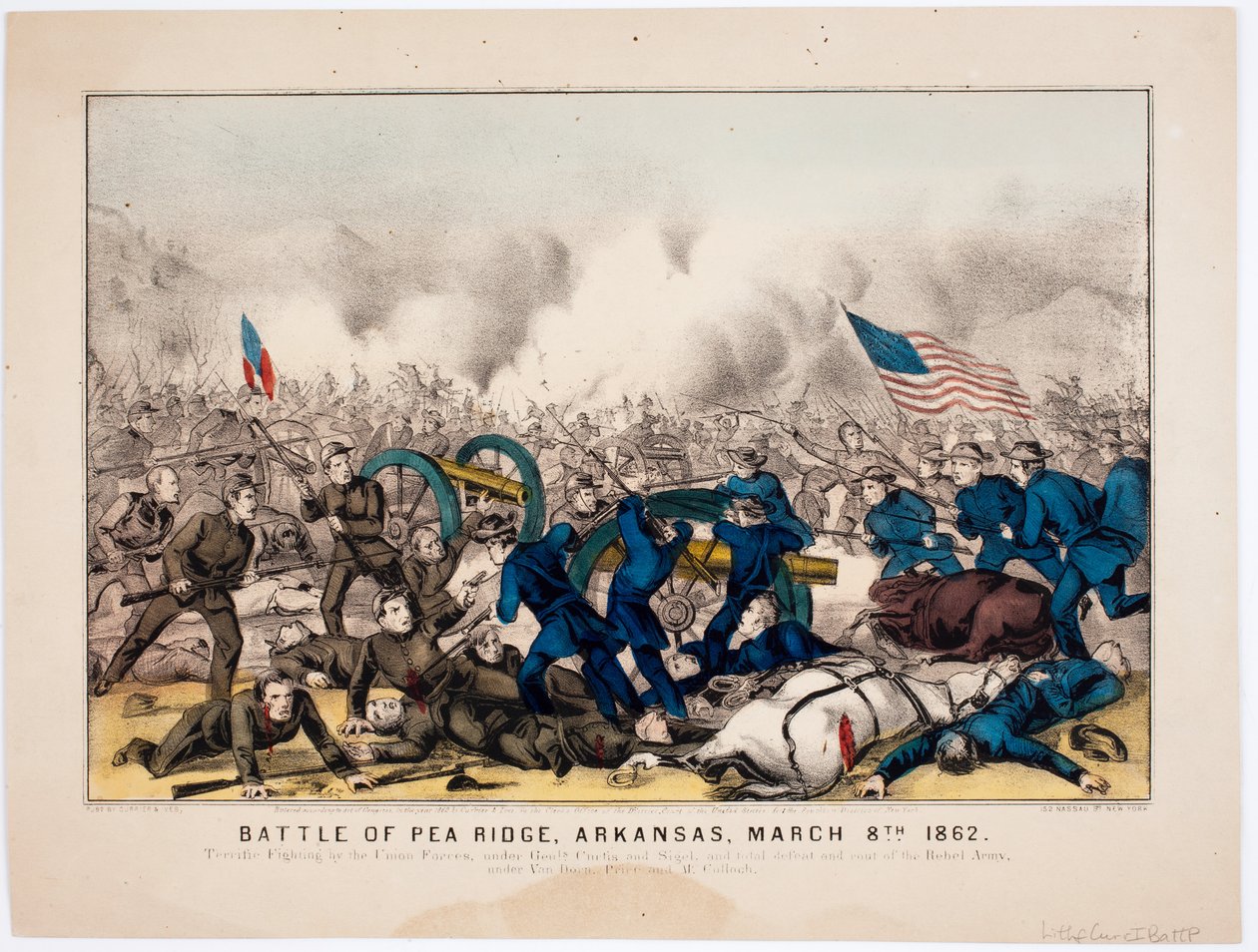 Bataille de Pea Ridge, Arkansas, 8 mars 1862, pub. par Currier & Ives, 1862 - American School