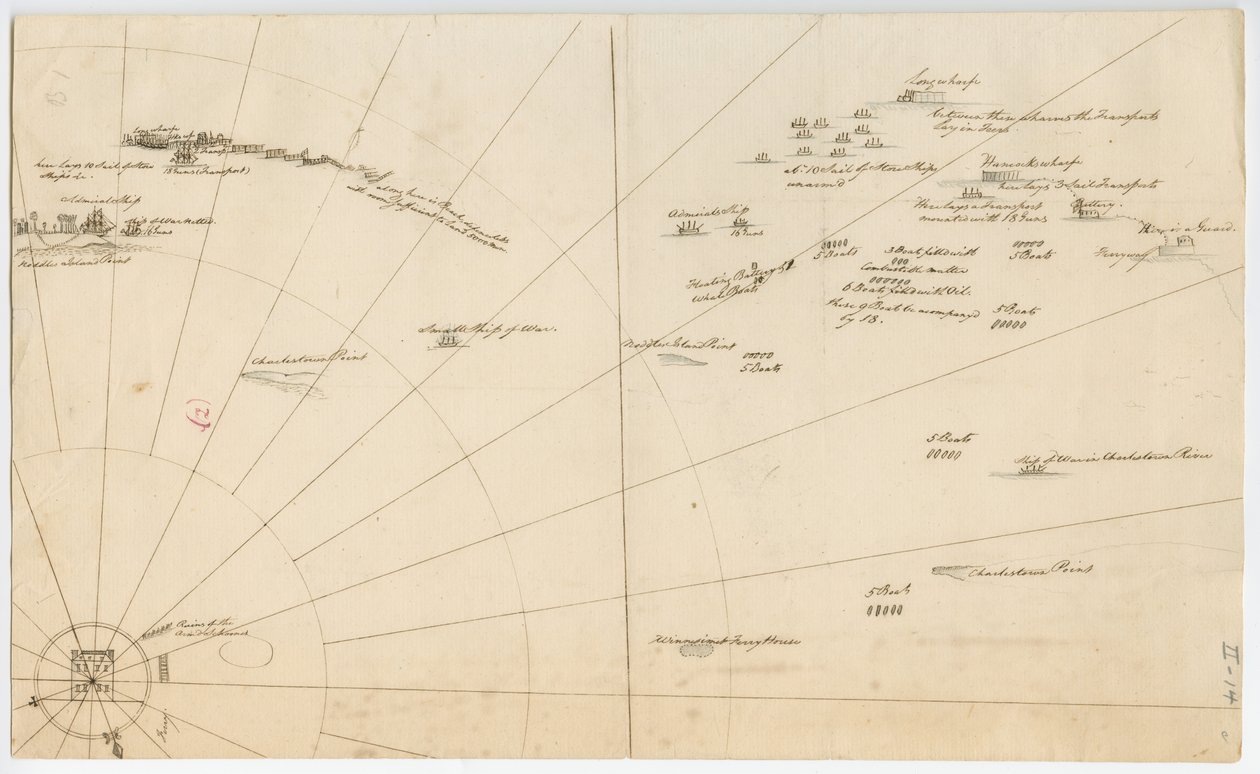 Plan de bataille pour le siège du port de Boston, c.1775-1776 - American School