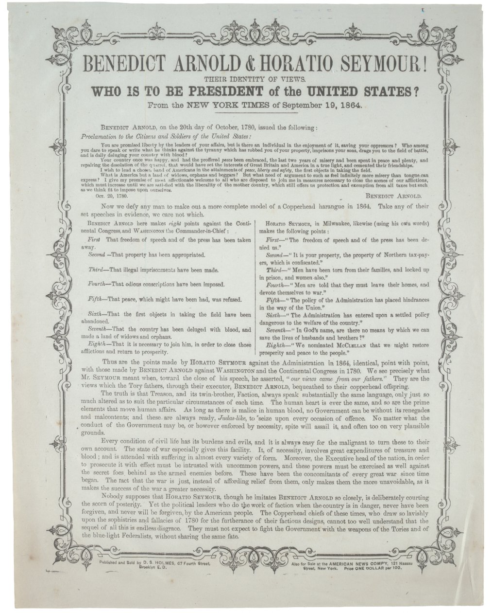 Benedict Arnold et Horatio Seymour ! Qui sera président ?, vers le 19 septembre 1864 - American School