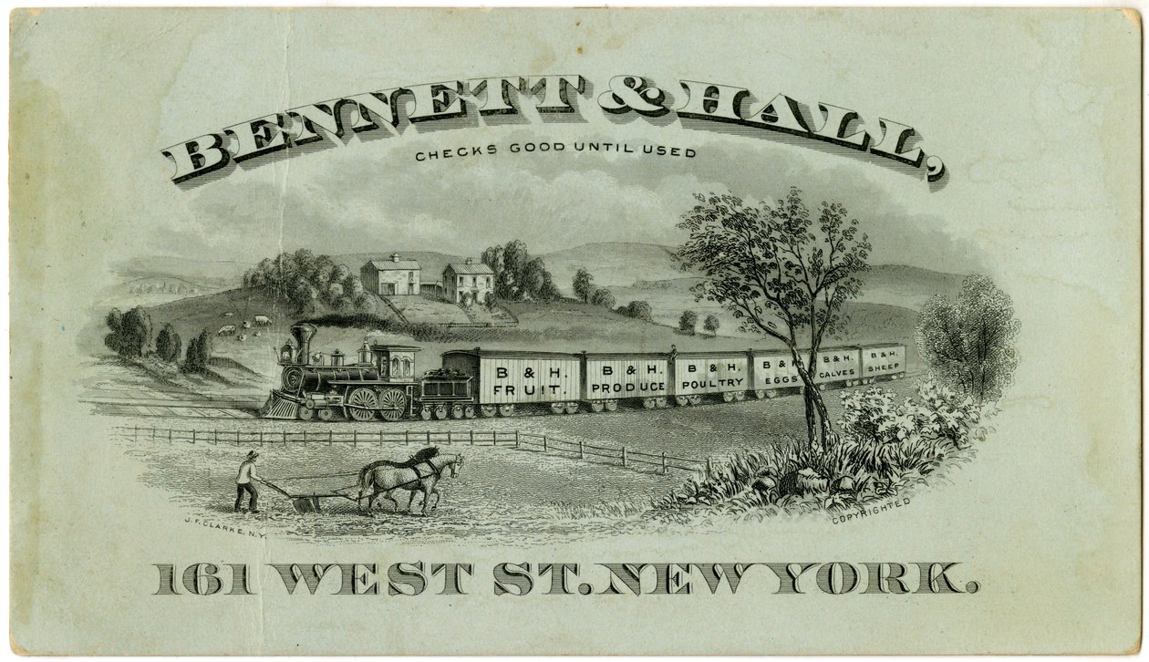 Carte commerciale de Bennett & Hall [recto], 1882 (lithographie gravée [carte commerciale]) - American School