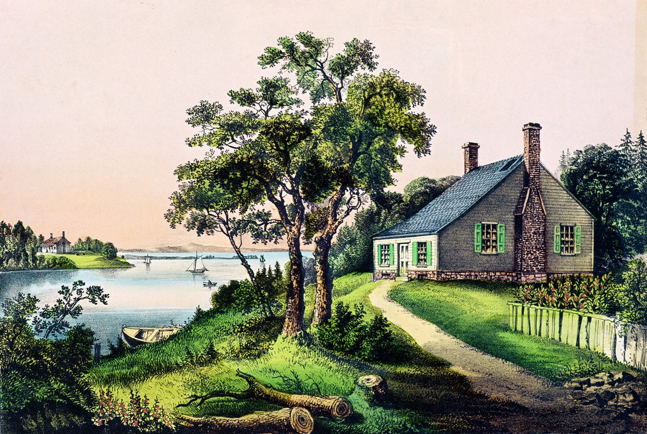 Lieu de naissance de George Washington à Bridges Creek, comté de Westmoreland, Virginie, 22 février 1732, publié par Currier et Ives - American School