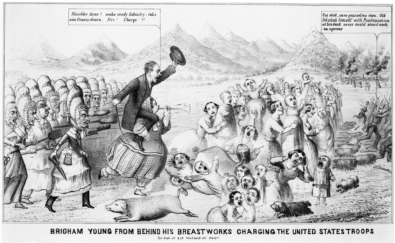 Brigham Young derrière ses fortifications chargeant les troupes des États-Unis - American School