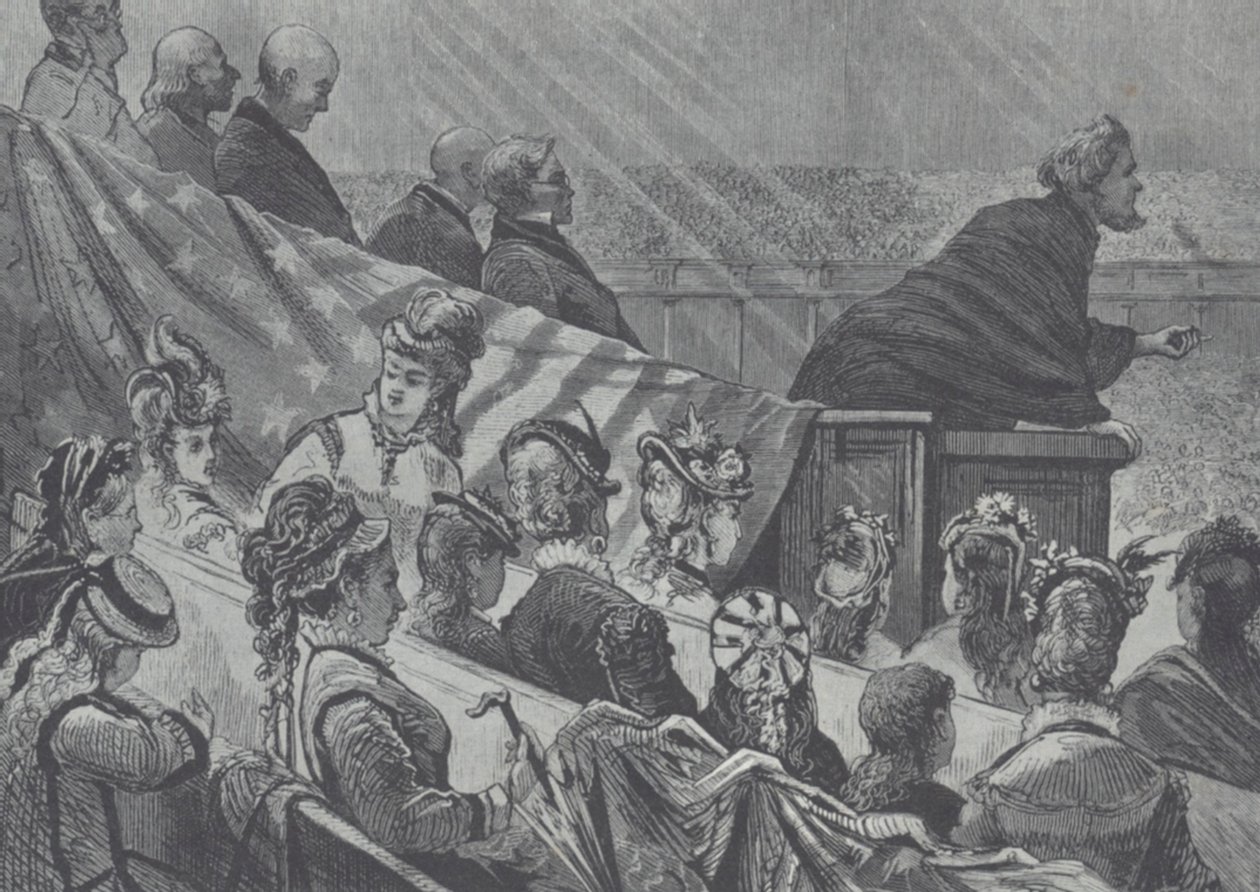 Brigham Young observé par ses nombreuses jeunes épouses pendant qu