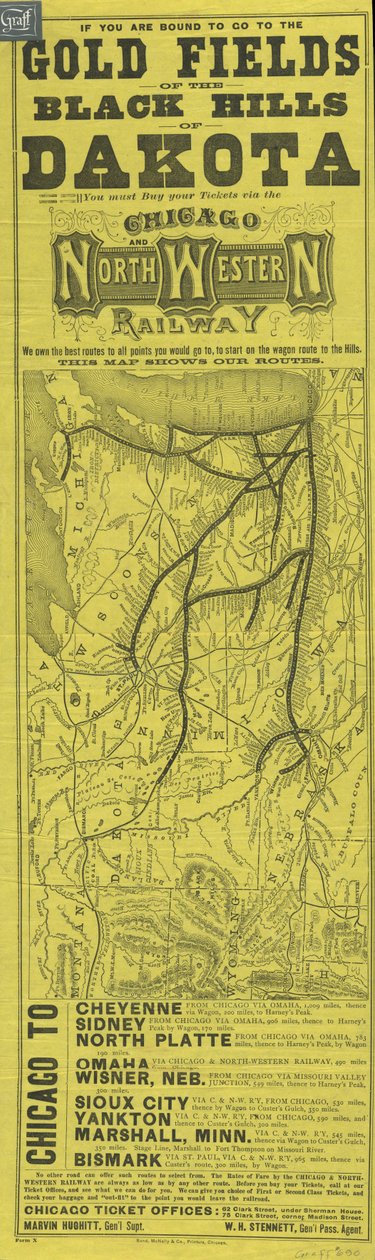 Affiche pour le Chicago and North Western Railway, imprimée par Rand McNally, c.1870 - American School