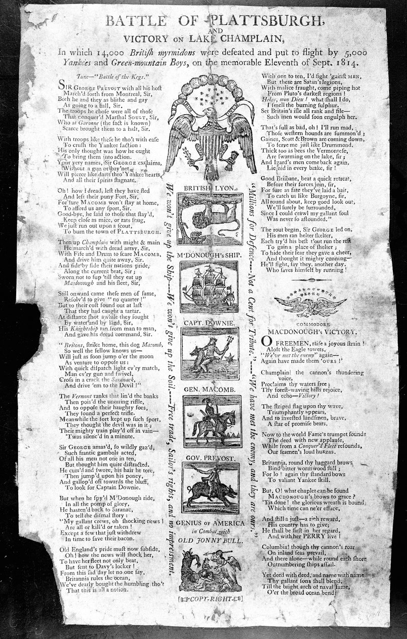 Affiche de la guerre de 1812, avec la bataille de Plattsburgh et la victoire sur le lac Champlain - American School