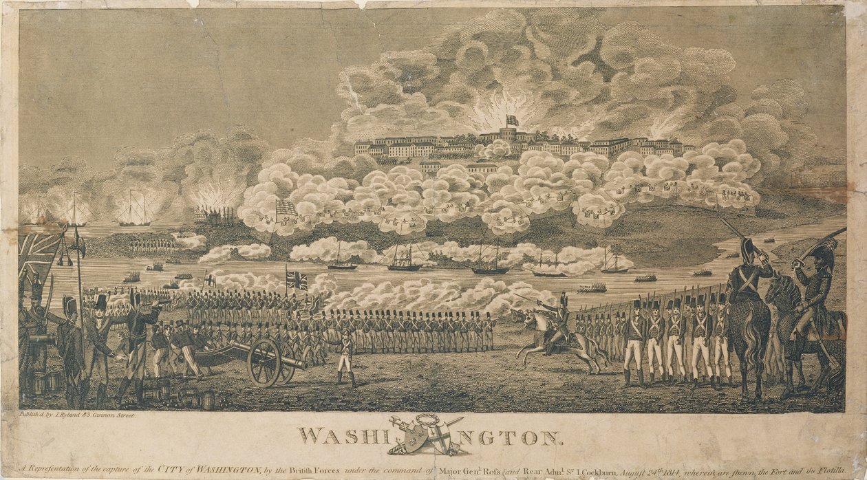 Incendie de Washington par les Britanniques, 24 août 1814, publié par I. Ryland - American School