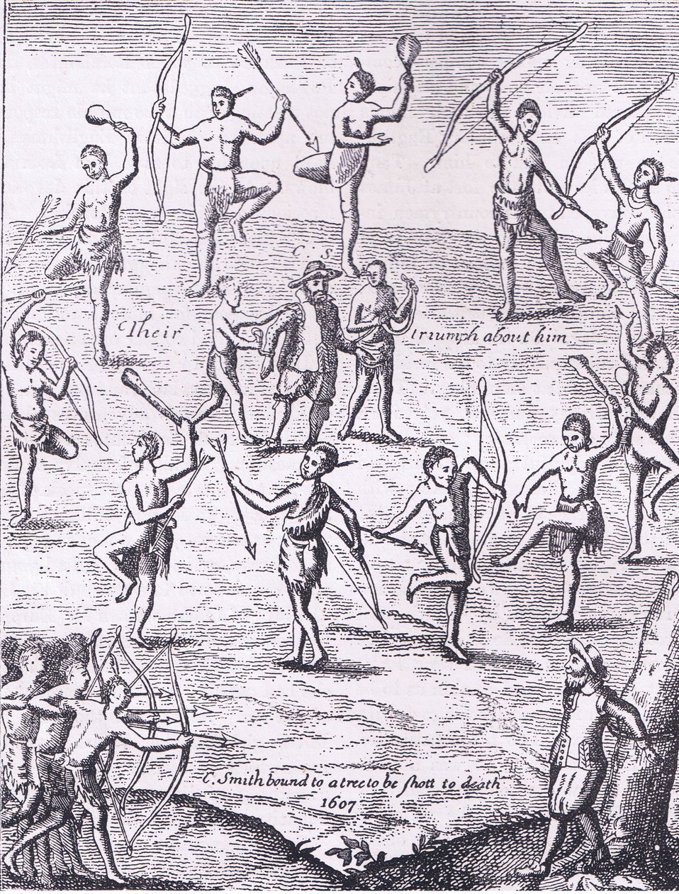 Le capitaine Smith capturé par les Indiens, illustration de l