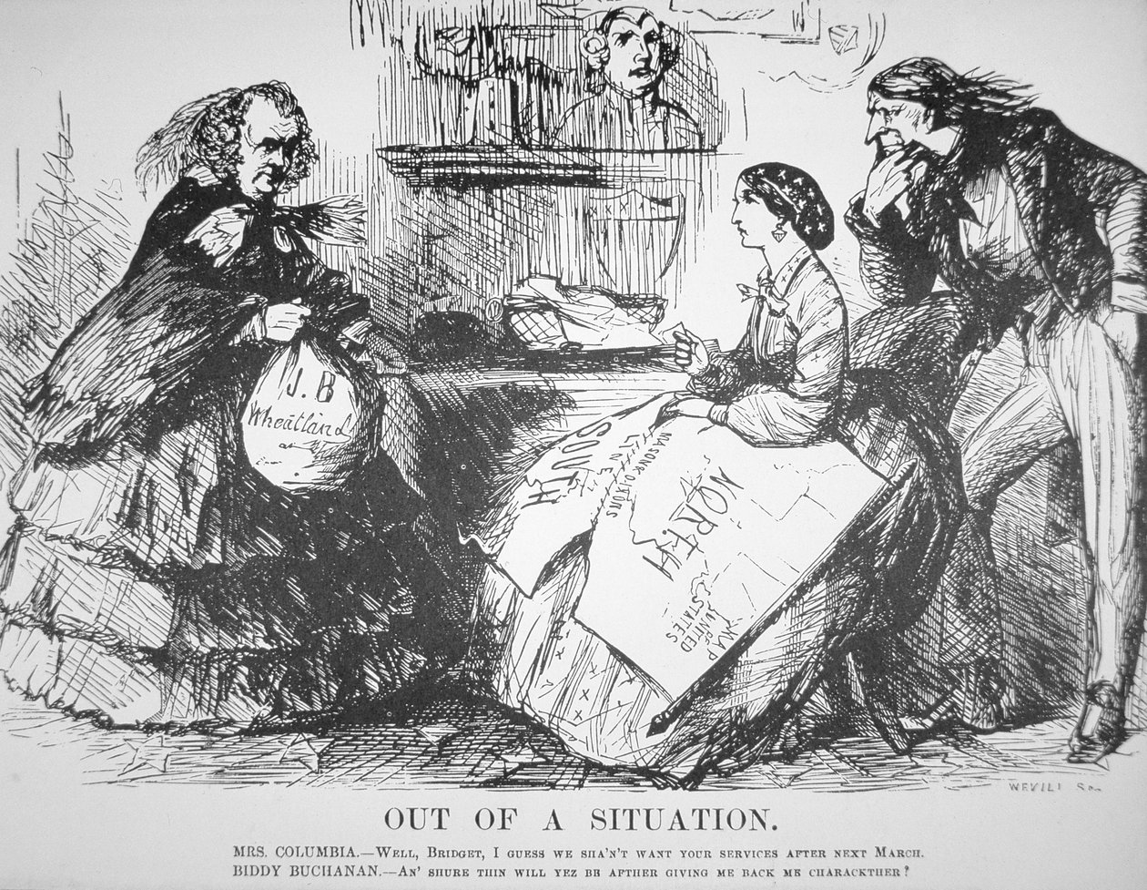 Caricature dans le magazine Vanity Fair satirisant le rejet par le peuple américain de James Buchanan, 7 avril - American School