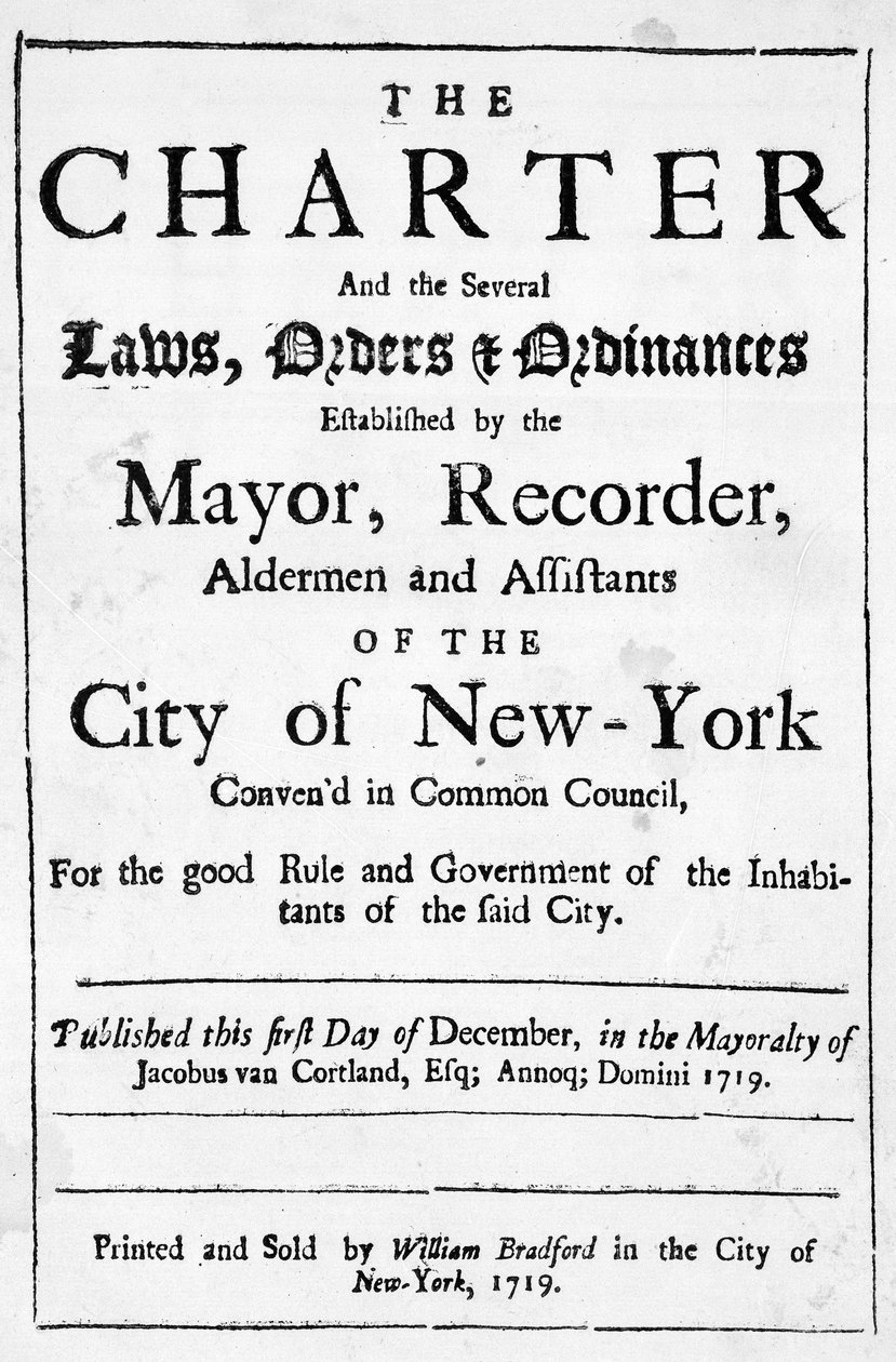 Charte de la ville de New York, 1719 - American School