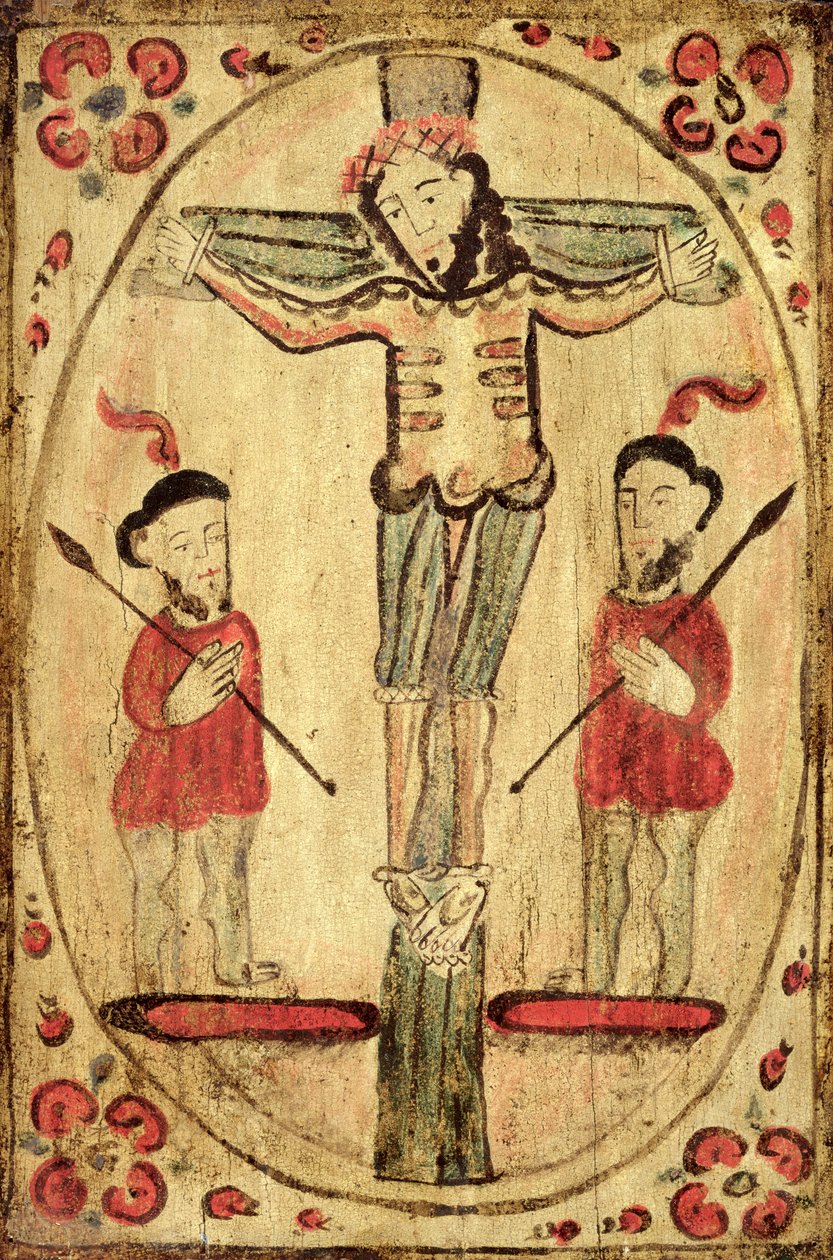 Christ en croix et deux figures - American School