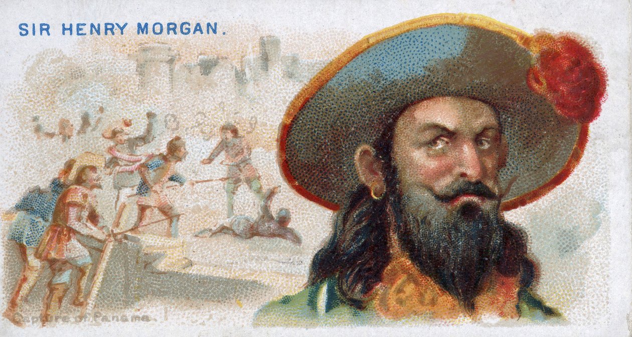 Carte de cigarette Sir Henry Morgan, Capture de Panama, de la série Pirates des Caraïbes (N19), pub. 1888 - American School