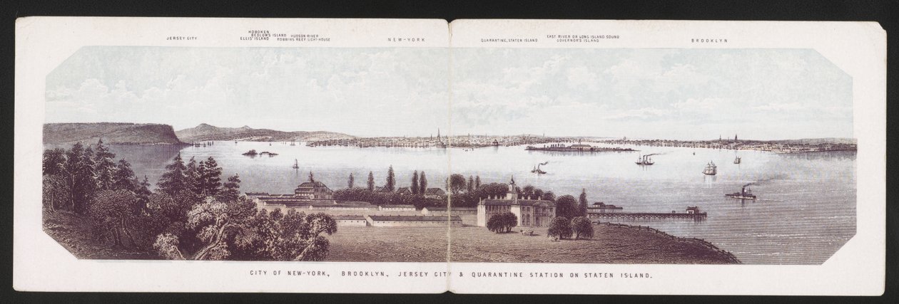 Ville de New-York, Brooklyn, Jersey City et Station de Quarantaine sur Staten Island, vers 1850 (lithographie en couleur) - American School