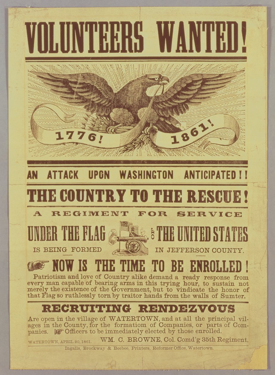 Affiche de recrutement de la guerre civile, 1861 - American School