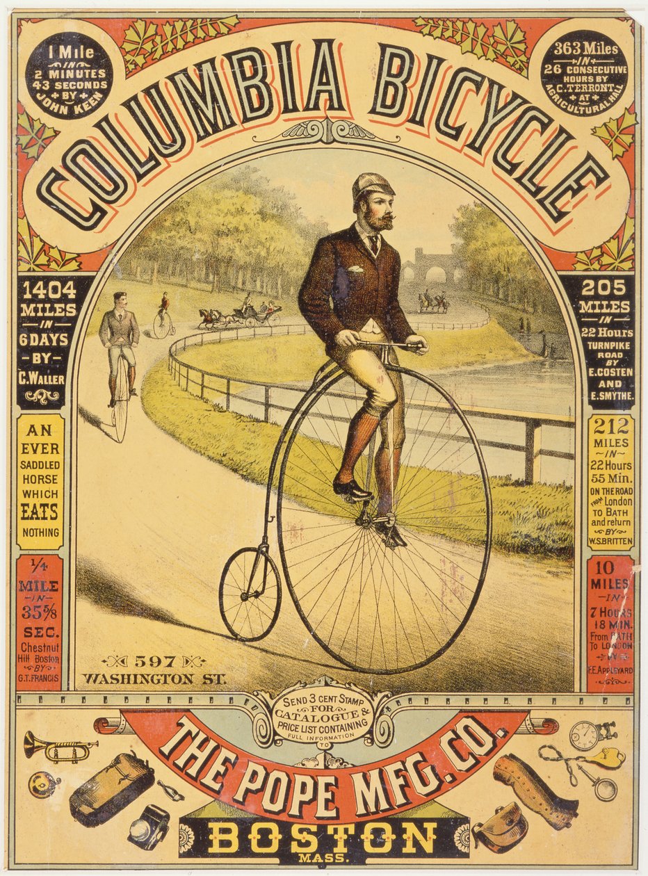 Publicité pour les bicyclettes Columbia, vers 1890 - American School