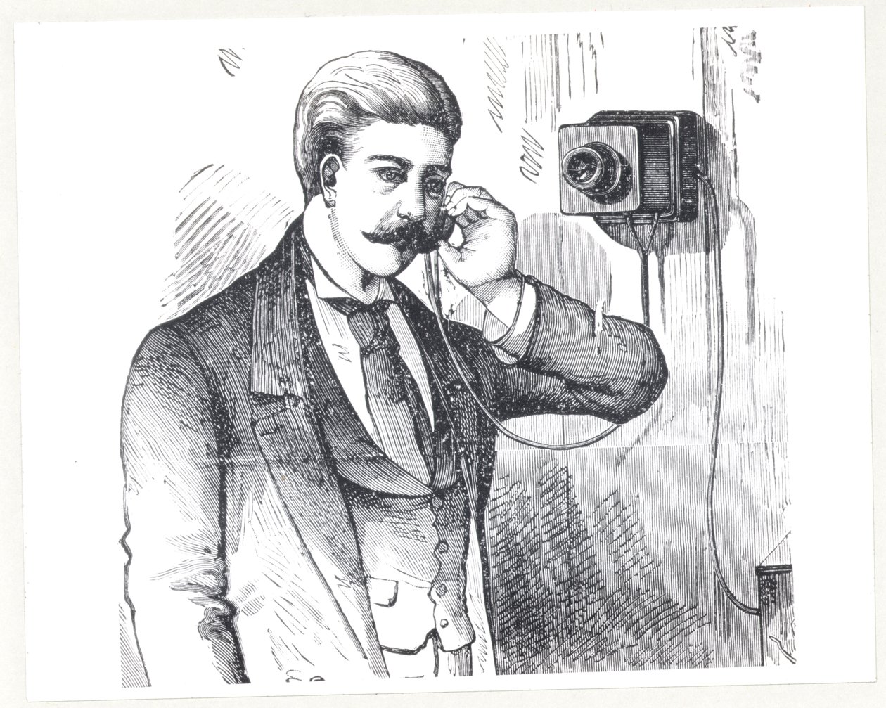 Téléphone à condensateur en usage, de The Electric Telephone par George Bartlett Prescott, 1890 - American School
