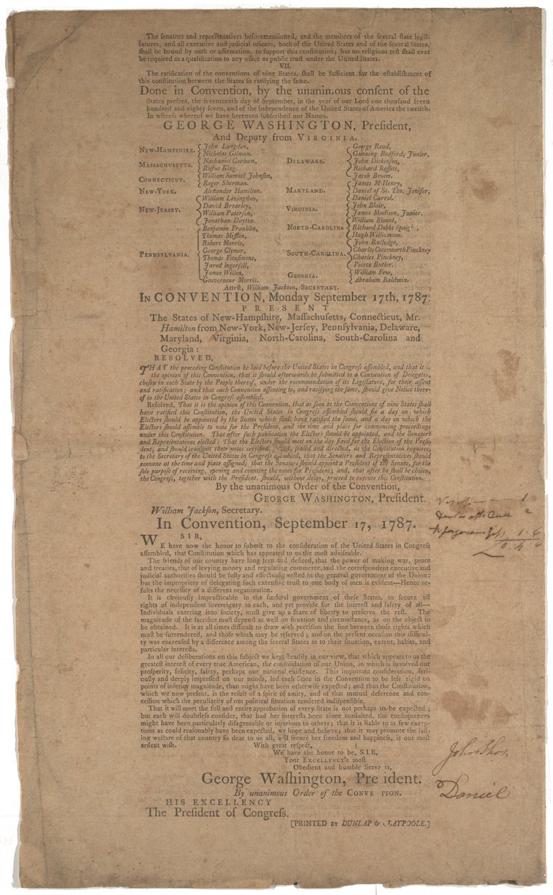 Constitution, première impression, imprimée par Dunlap & Claypoole, 17-19 septembre 1787 - American School