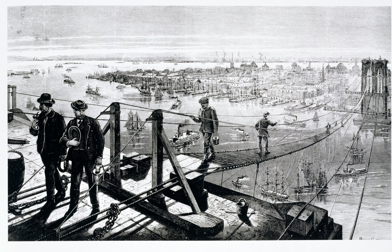 Construction du pont de Brooklyn, New York - American School