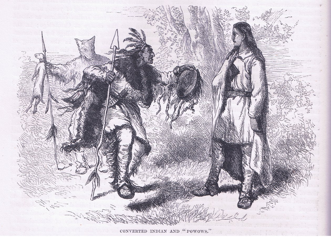 Indiens convertis "Powows" 1695, illustration de l