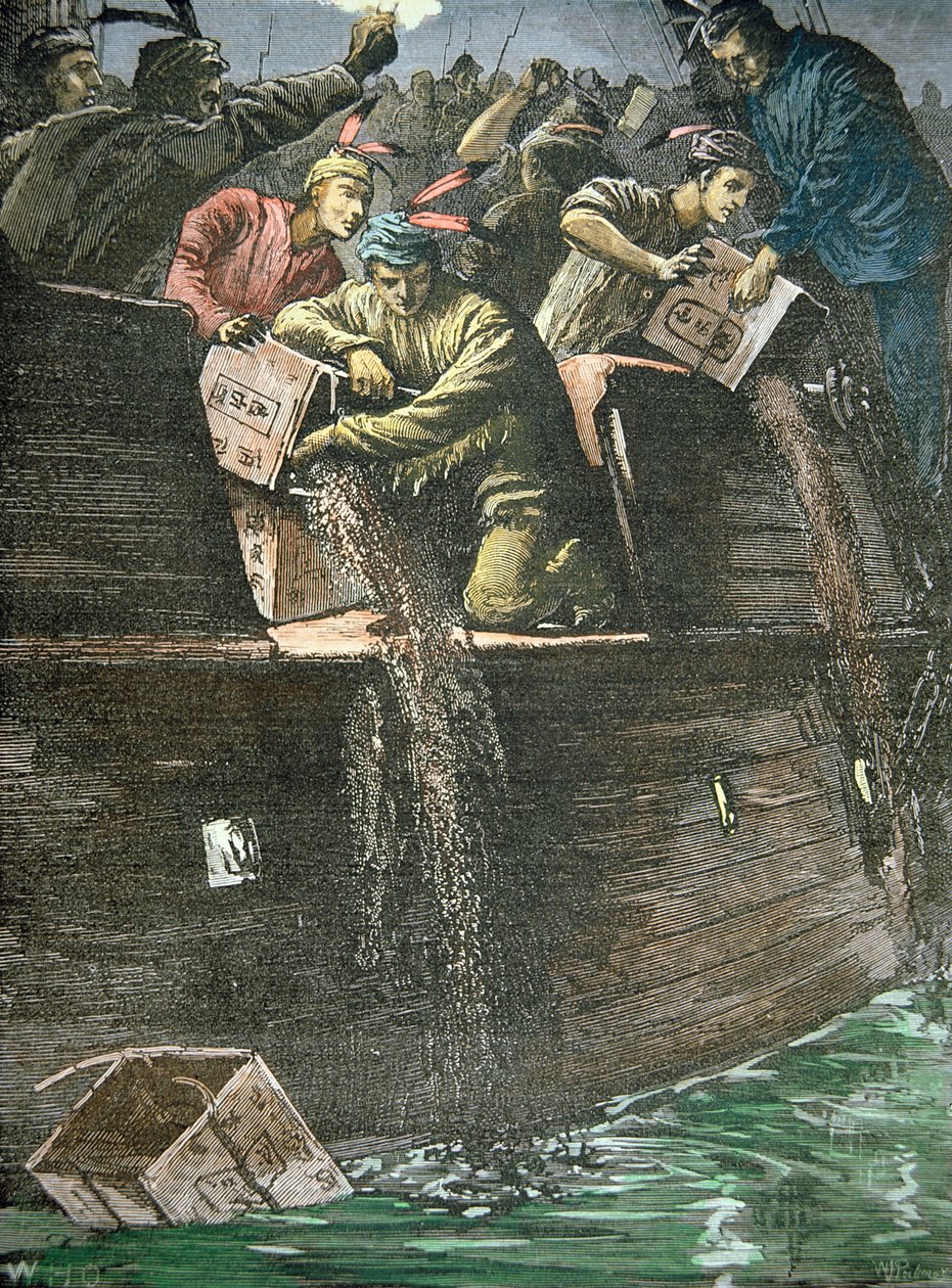 Destruction des cargaisons de thé, connue sous le nom de Boston Tea Party - American School