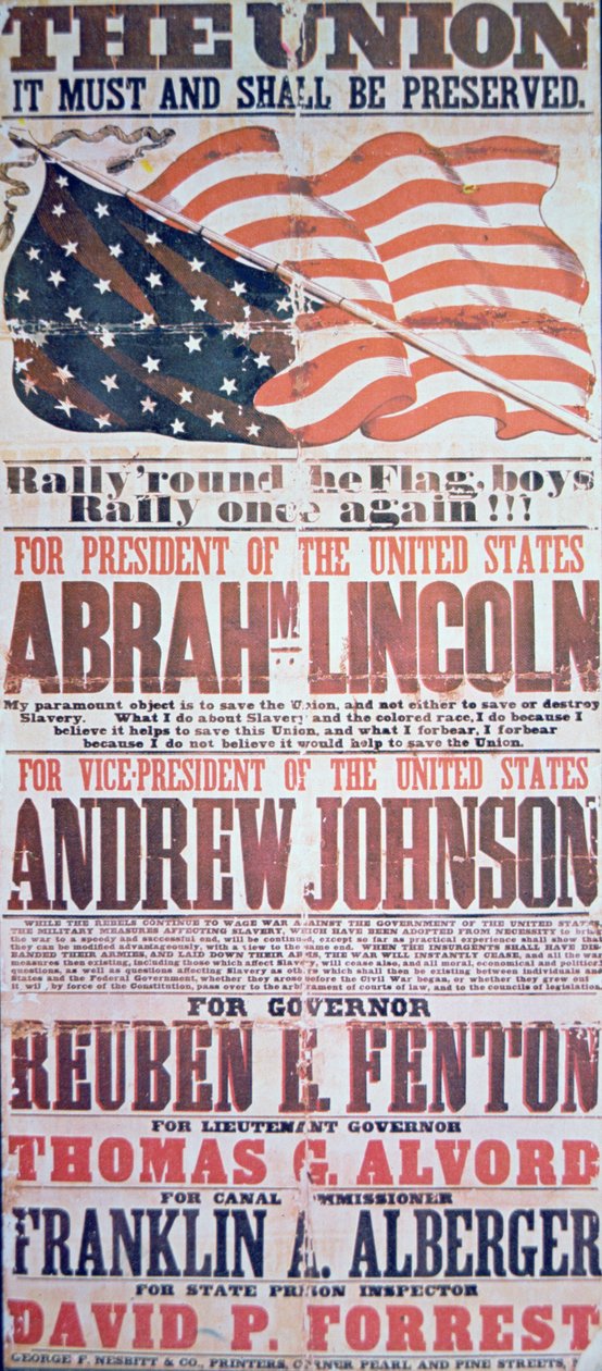 Affiche de campagne électorale pour Abraham Lincoln (1809-65) pour président et Andrew Johnson (1808-75) pour vice-président - American School