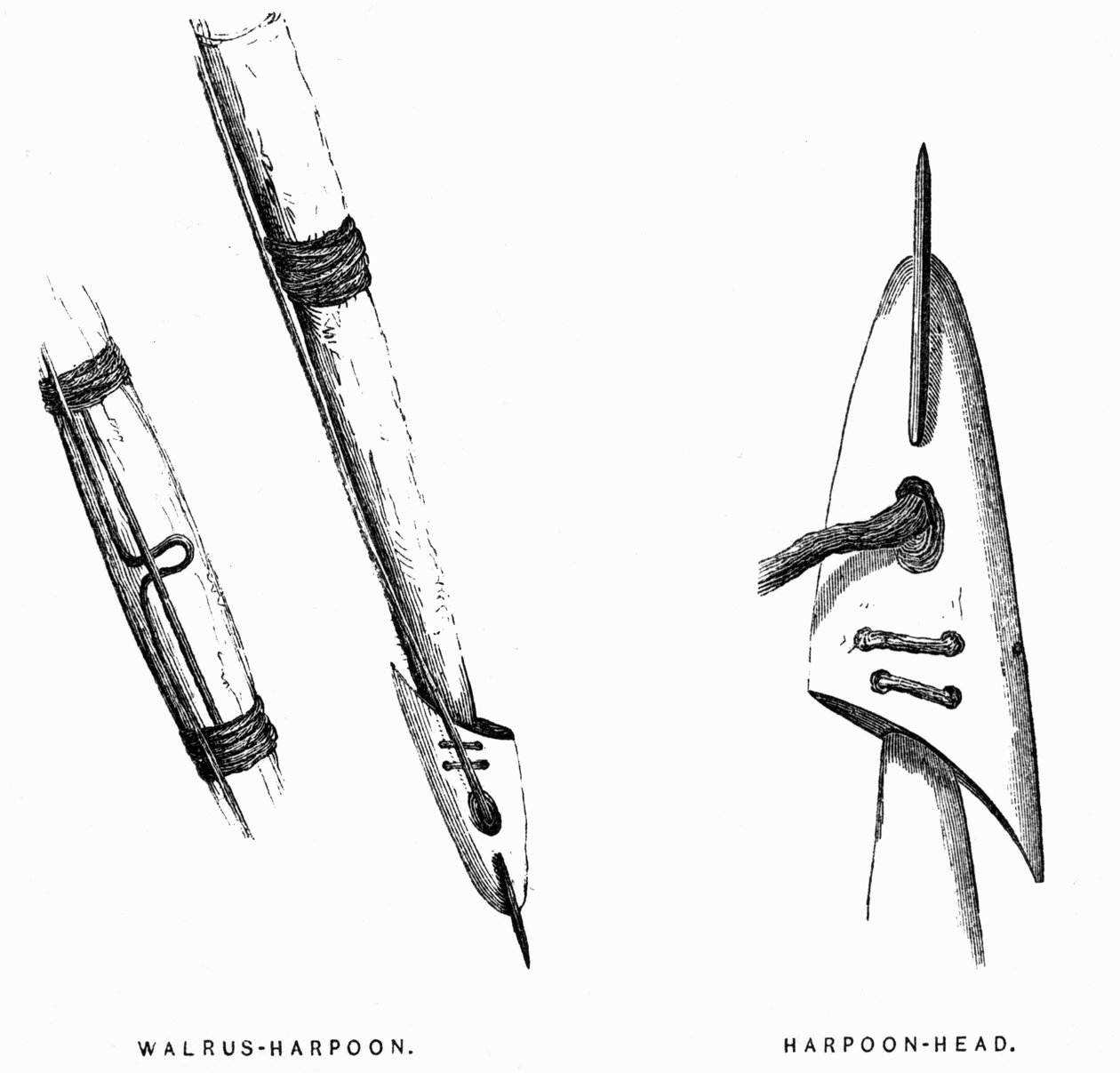 Outils de chasse esquimaux : Harpons - Elisha Kent Kane, Explorations arctiques dans les années 1853-1855, vol. 1, p. 412, Philadelphie - American School