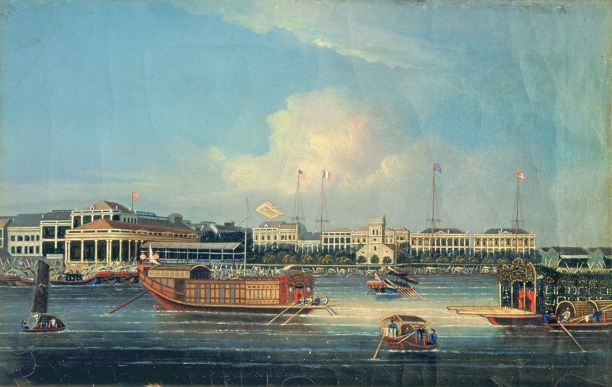 Usines à Canton, depuis le port, Chine, 1850 - American School
