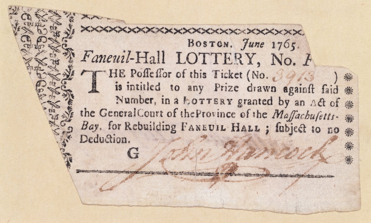 Billet de loterie de Faneuil-Hall, signé par John Hancock (1737-93) 1765 - American School