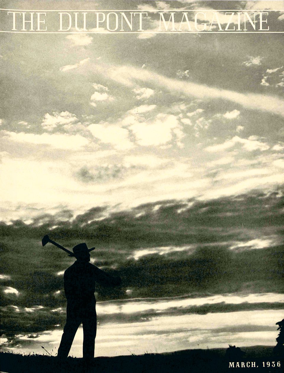 Agriculteur dans le champ, couverture du DuPont Magazine, mars 1936 - American School