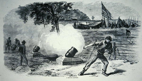 Batterie de mortiers fédérale pendant la guerre civile américaine (1861-65) - American School