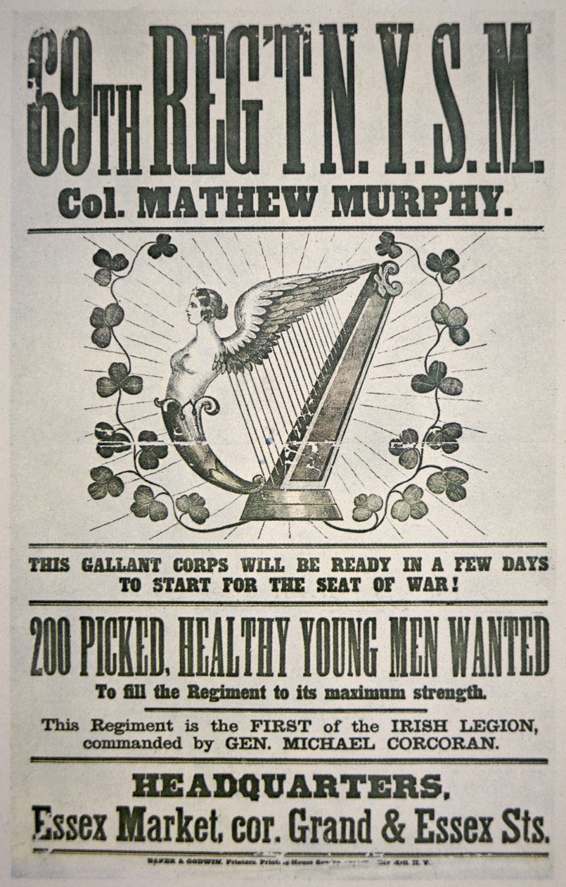 Affiche de recrutement fédéral pour le 69e Régiment, appelant les immigrants irlandais - American School