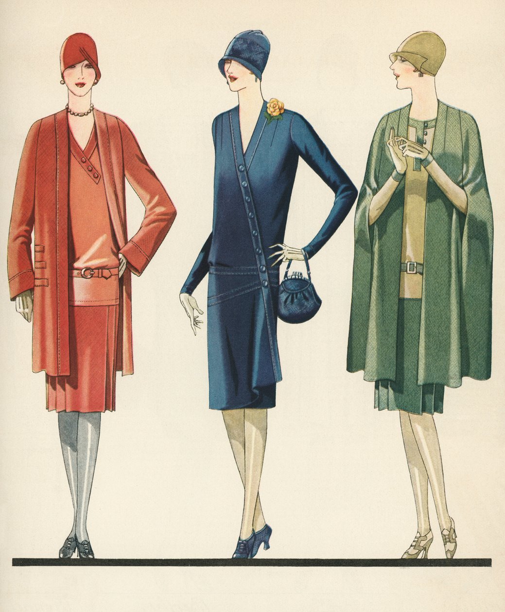 Les flappers en robes et manteaux - American School