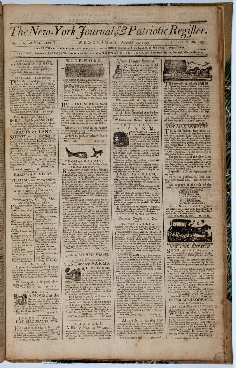 Première page du New York Journal and Patriot Register, 21 août 1793 - American School