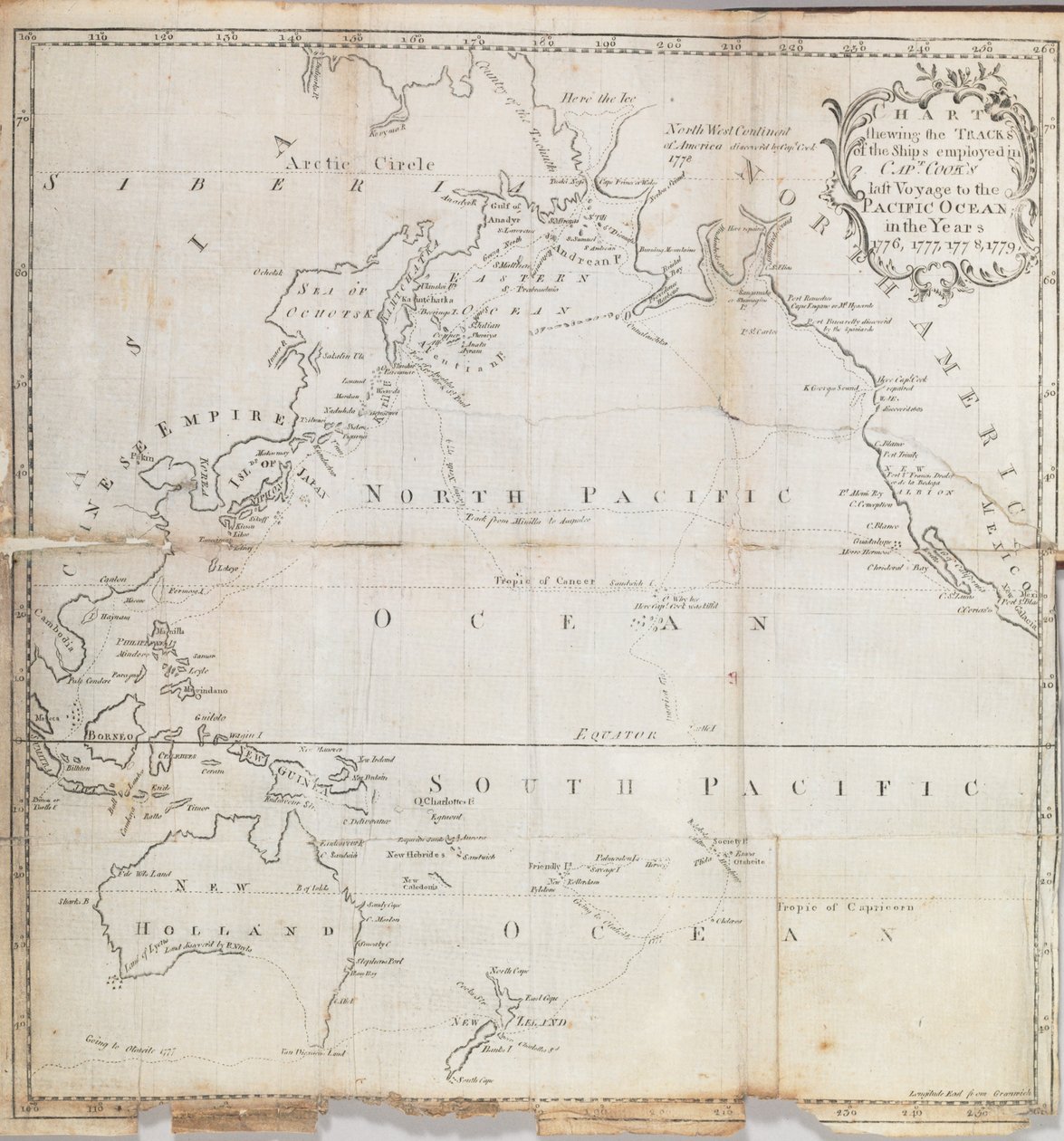 Carte frontispice de "Journal du dernier voyage du capitaine Cook dans l