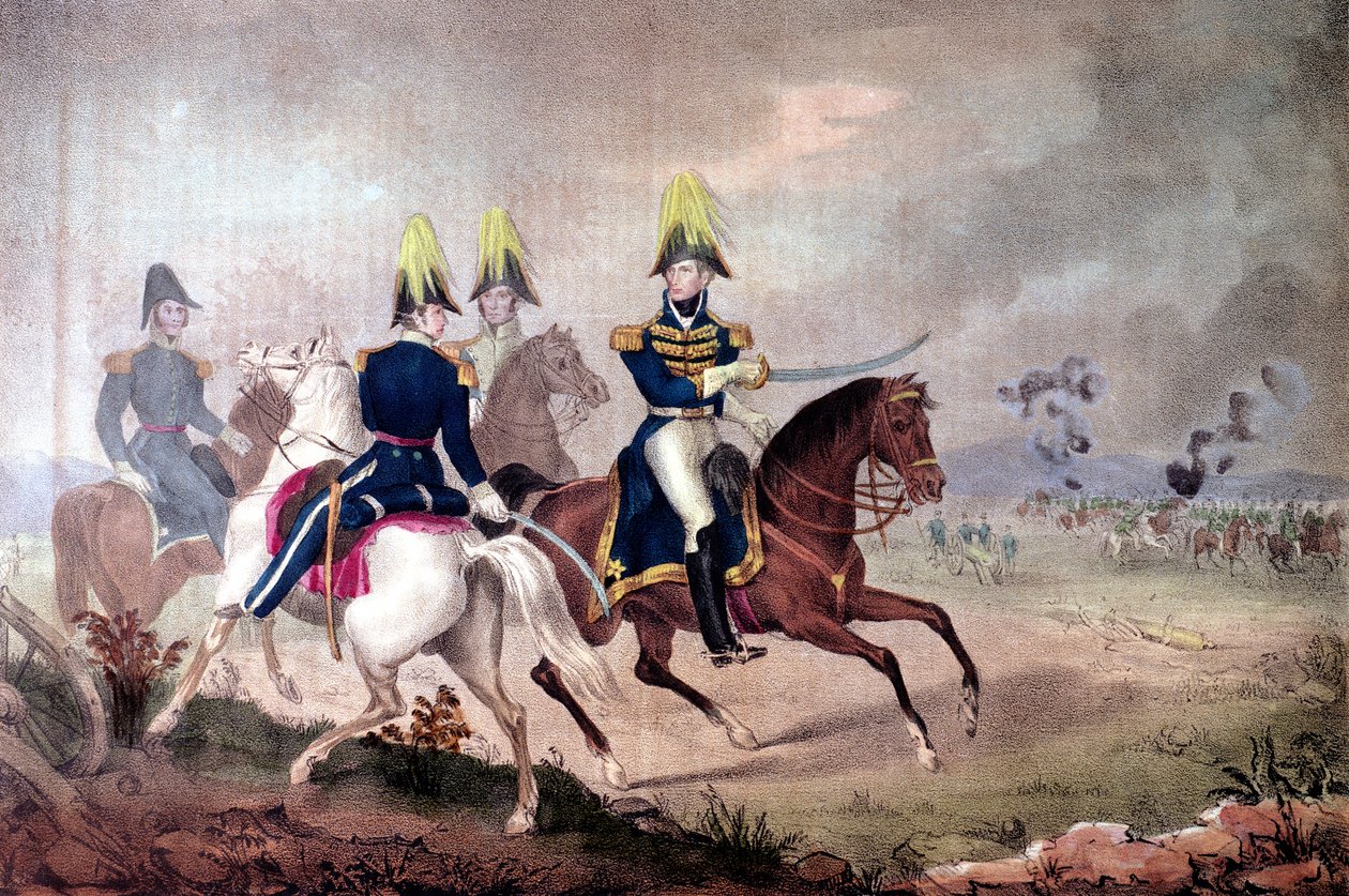 Le général William Henry Harrison (1773-1841) et son état-major à la bataille de la Tamise en 1813 - American School