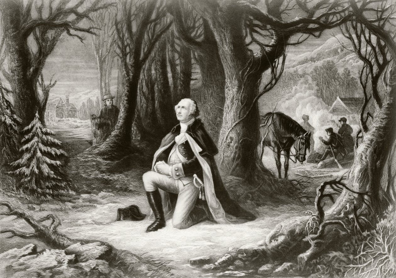 George Washington priant au campement de la guerre d