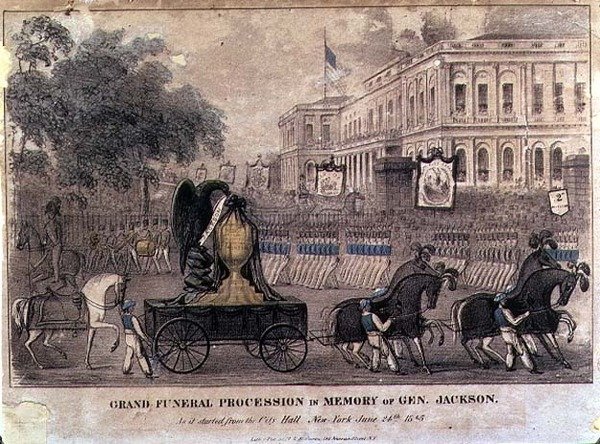 Grand cortège funèbre en mémoire du général Jackson, gravé et publié par Henry R. Robinson, New York - American School