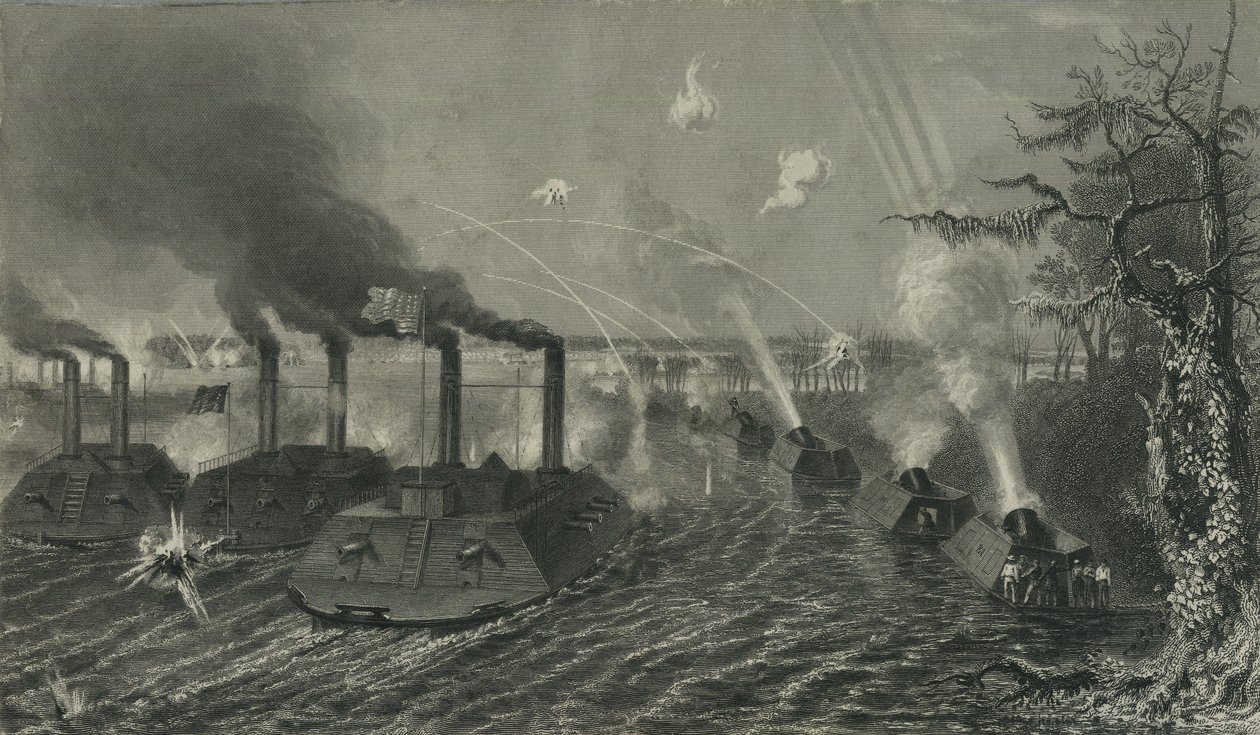 Canons et bateaux-mortiers sur le Mississippi, c.1878 - American School