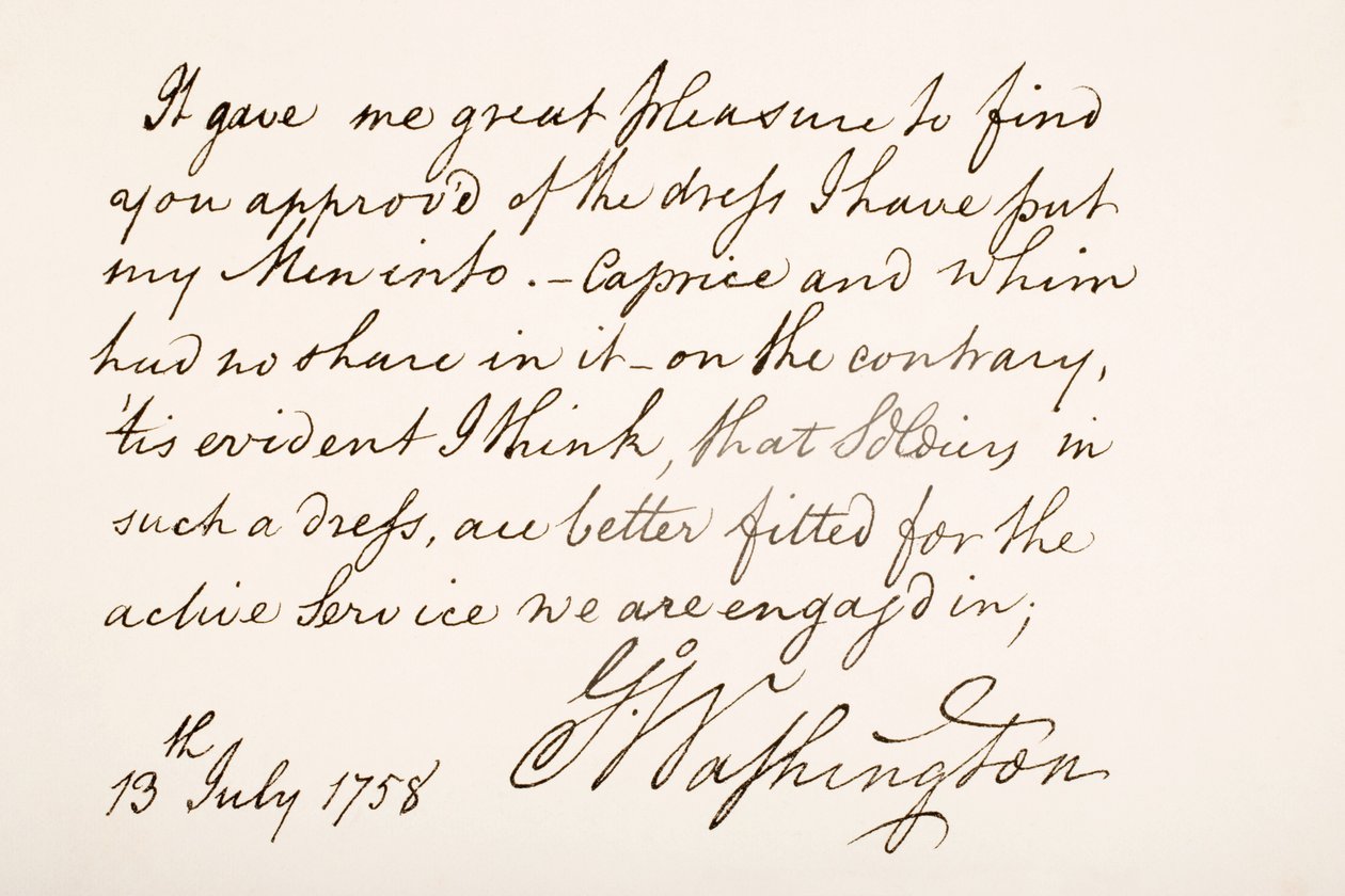 Écriture et signature de George Washington, 1758 - American School