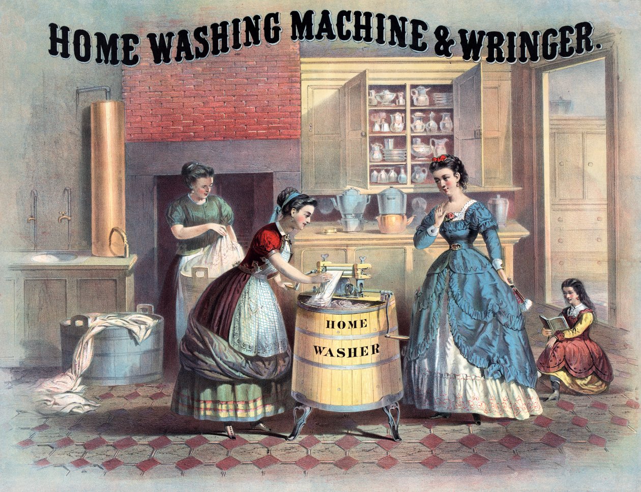 Machine à laver et essoreuse domestique, c.1869 - American School