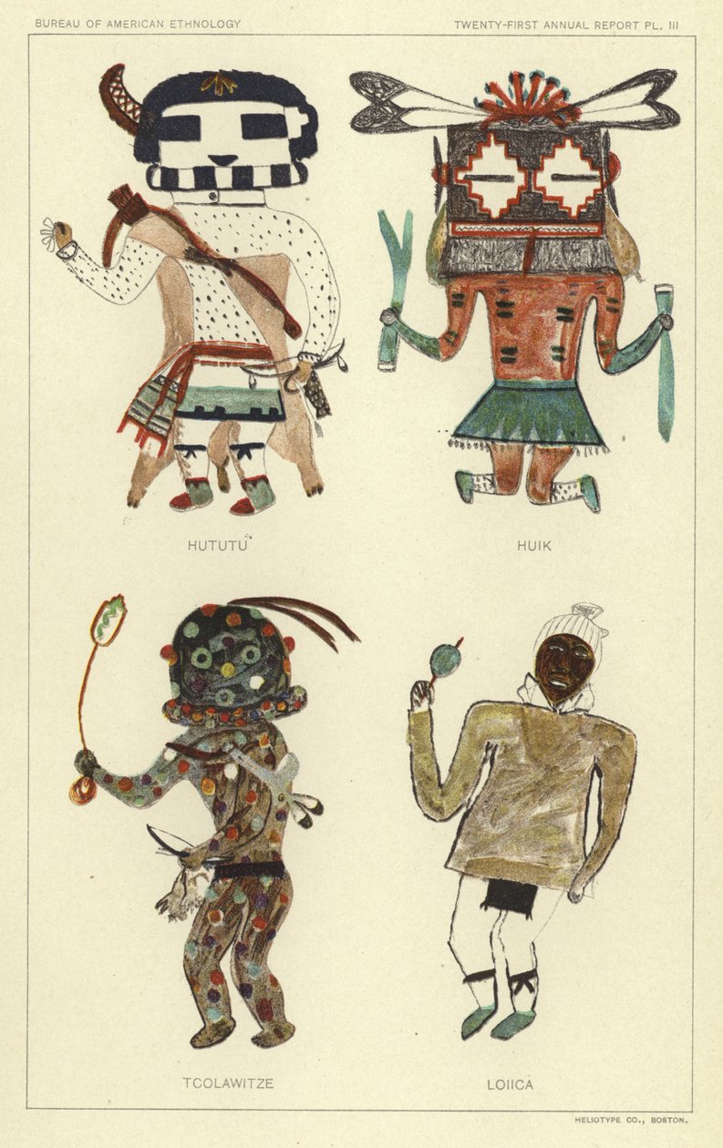Hututu, Huik, Tcolawitze, Loiica (lithographie couleur) - American School