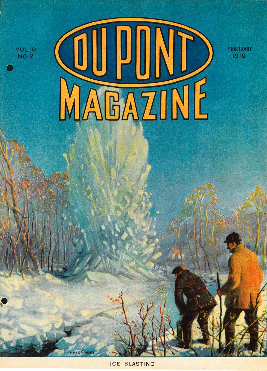 Dynamitage de glace, couverture du DuPont Magazine, février 1919 - American School