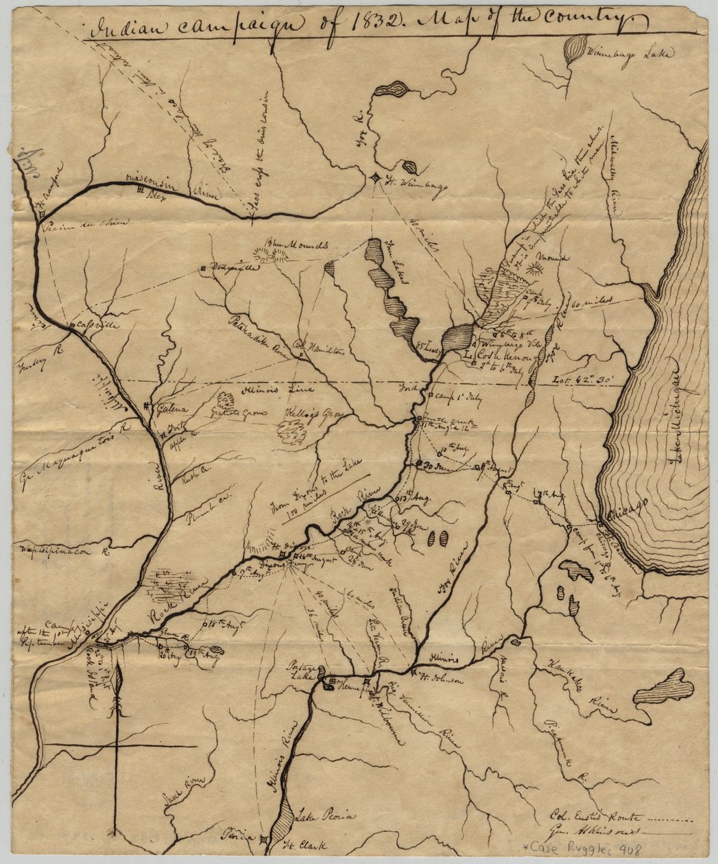 Campagne indienne de 1832 : Carte du pays, 1832 - American School