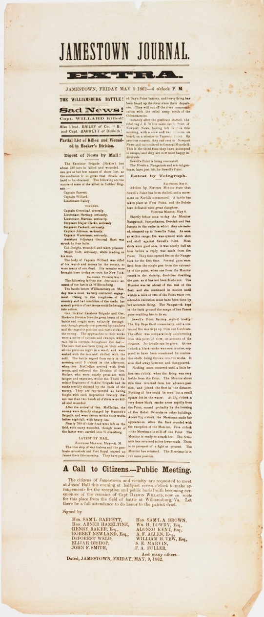 Journal extra de Jamestown, 9 mai 1862 - American School