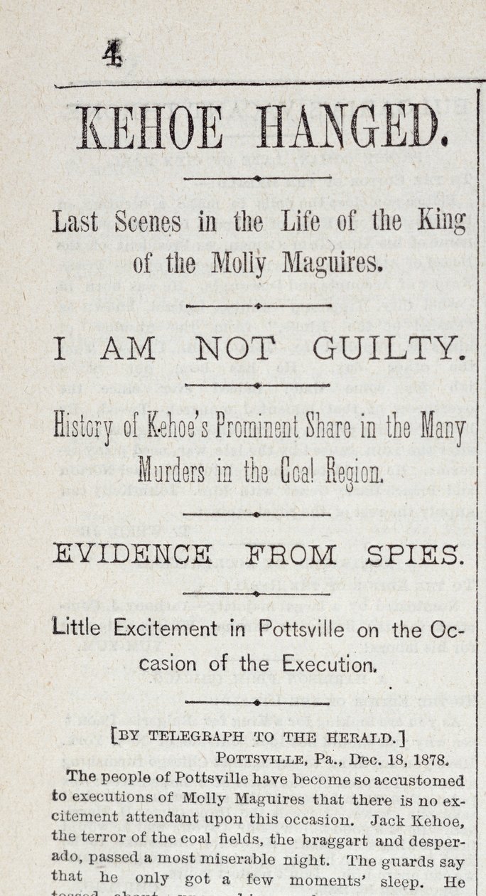 Kehoe pendu, du New York Herald, 19 décembre 1878 - American School