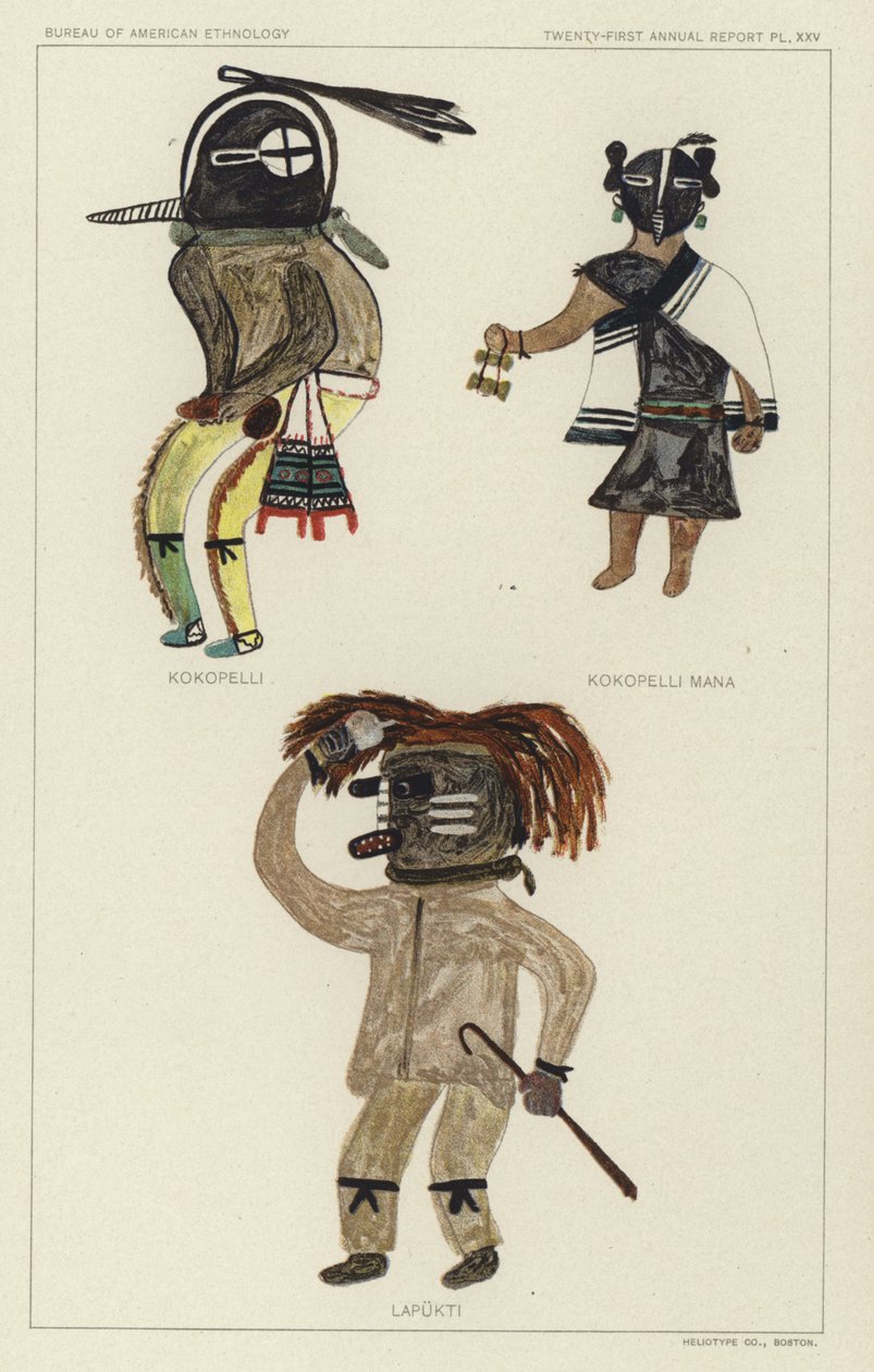 Kokopelli, Kokopelli Mana, Lapukti (lithographie couleur) - American School